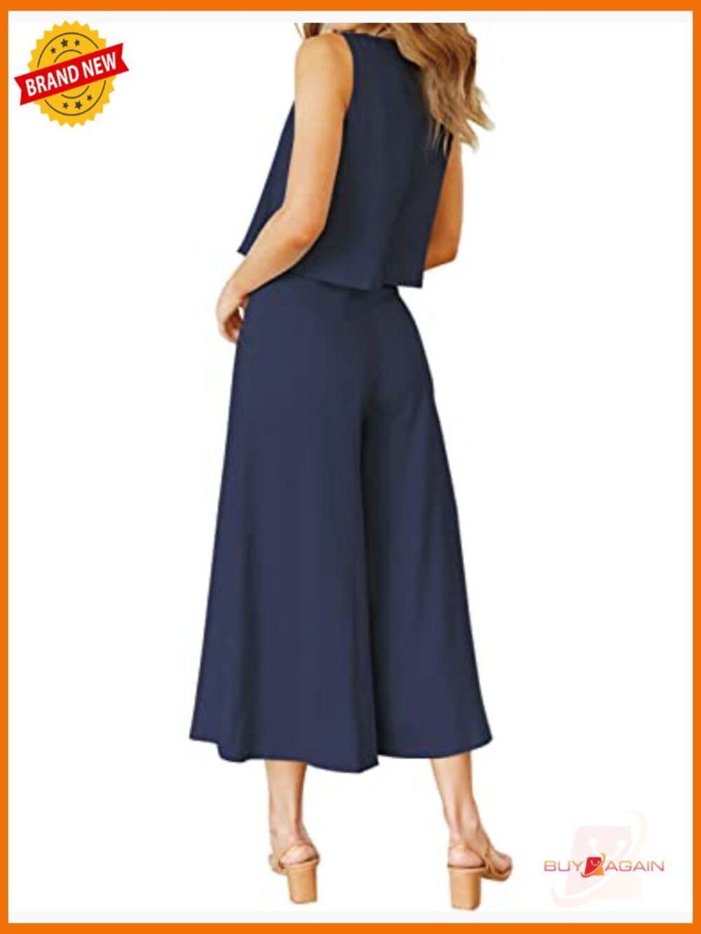 2 Piece Crop Top and Wide Leg Pants Set Jumpsuit Summer Outfit - Picture 3 of 6